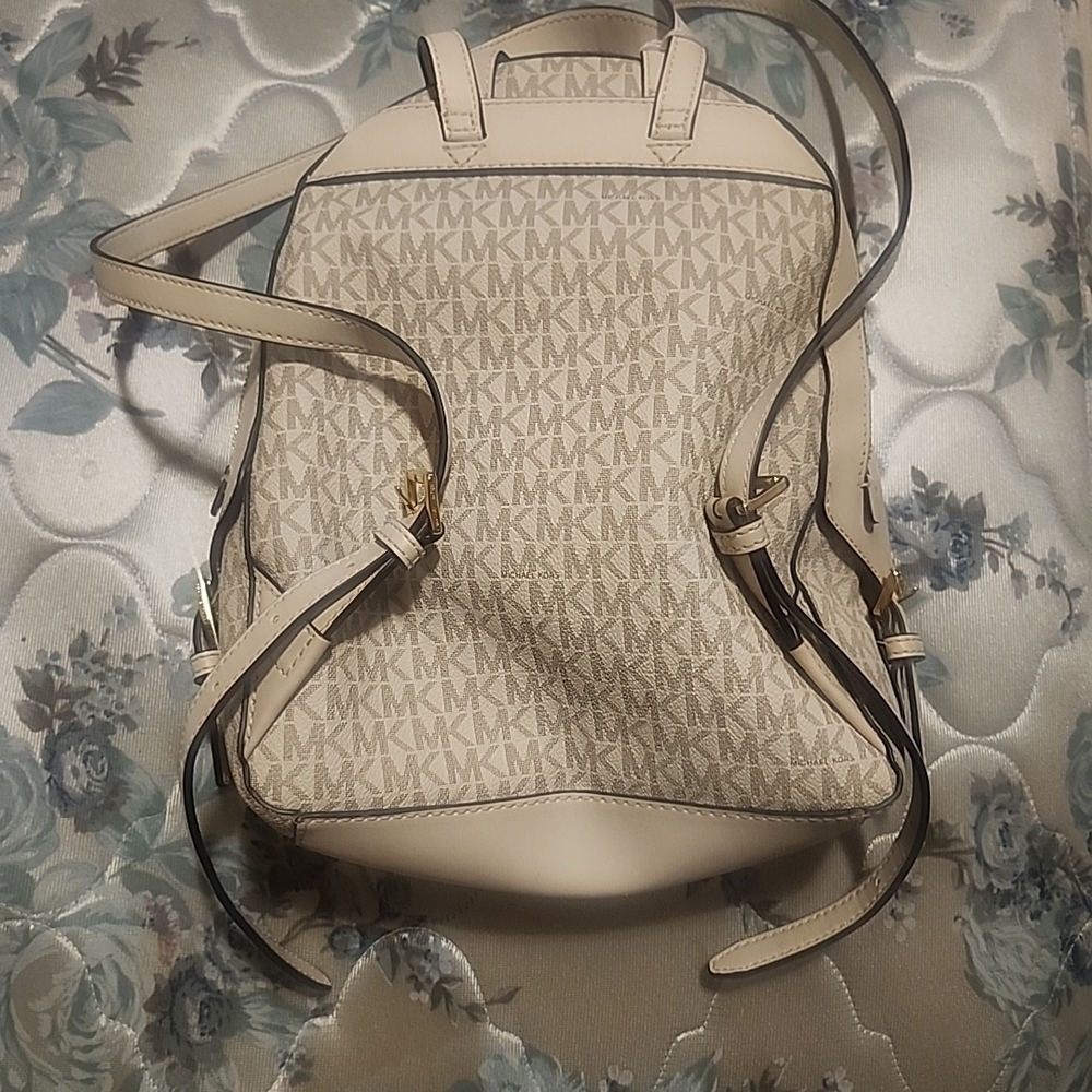 Michael Kors Cream Monogram Backpack with Gold Accents - Picture 5 of 16